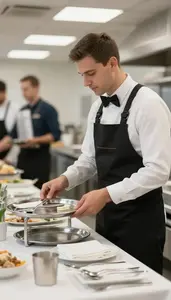 Catering Manager Managing A Banquet Setup In A Banquet Hall Being Set Up At