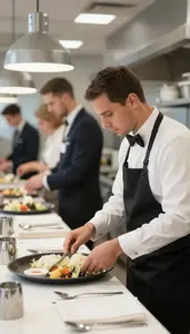 Catering Manager Managing Restaurant Operations On In A Banquet Hall Being Set