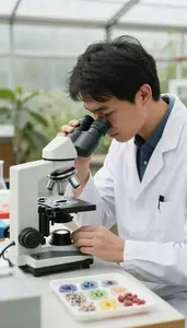 Cell Biologist Examining Cells Under A In An Animal Behavior Research Site In
