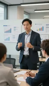 Ceo Conducting A Sales Pitch In A Marketing Agency Creative Office At
