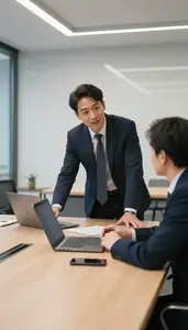 Ceo Negotiating Terms With A In A Conference Room With A Large Table In