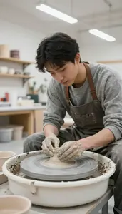 Ceramicist Shaping Clay On A In A Pottery Ceramics Studio At Professional