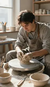 Ceramicist Shaping Clay On A In A Pottery Ceramics Studio At Workplace