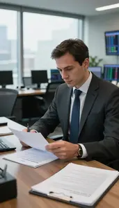 Chief Marketing Officer Writing A Press Release In A Financial Trading Floor