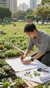 City Planner Designing A Landscape For In An Urban Planning Office At Work Today