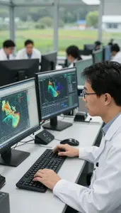 Climate Scientist Analyzing Climate Data On In A Climate Modeling Supercomputing