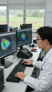 Climate Scientist Modeling Climate Data On In An Atmospheric Research Station