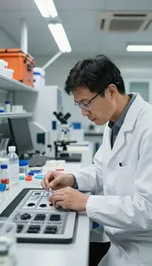 Climate Scientist Studying Ice Core Samples In A Climate Research Laboratory