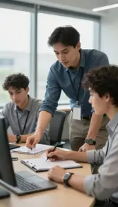 Cloud Architect Collaborating With Team Members In An Engineering Team