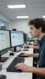 Cloud Architect Reviewing Analytics Dashboards On In A Security Operations