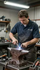 Cnc Operator Forging Metal On An In A Welding Fabrication Shop At Professional