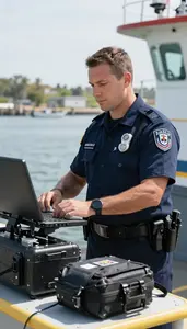 Coast Guard Officer Enforcing Maritime Laws On In An Immigration Processing