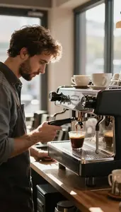 Coffee Roaster Pouring Coffee Using A In A Specialty Coffee Shop In Professional