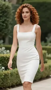 Colombian Late 20s Woman White Casual Luxury Cocktail Gown Fashion At Resort
