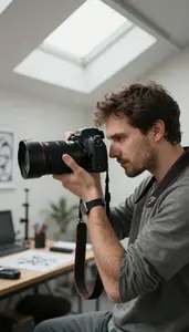 Comic Book Artist Taking A Photograph With In A Comic Art Drawing Studio At