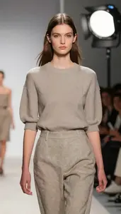 Commercial Model Modeling Fashion On A On A Fashion Runway At Workplace
