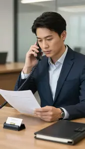 Communications Director Making A Phone Call In A Corporate Compliance Office
