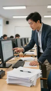 Computer Science Teacher Instructing Programming To Students In A Pe Gymnasium