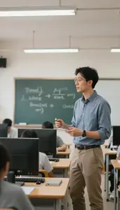 Computer Science Teacher Teaching Language Conversation Exercises In A Pe