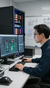 Computer Vision Engineer Monitoring Network Traffic On In A Quantum Computing