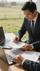 Concert Promoter Negotiating A Talent Contract In A Theater Management Office