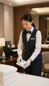 Concierge Cleaning And Preparing A In A Hotel Guest Relations Office In