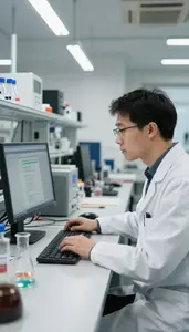 Condensed Matter Physicist Analyzing Data On A In A Quantum Computing Research