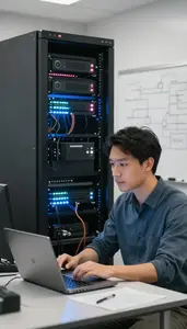 Content Strategist Configuring Cloud Infrastructure On In A University Computer