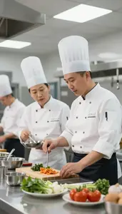 Cooking Instructor Teaching Cooking Techniques In In A Culinary Cooking School