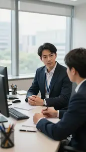 Corporate Lawyer Conducting A Job Interview In An Audit Examination Room At Work