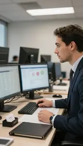 Corporate Trainer Analyzing Market Trends On In A Event Planning Office At Work