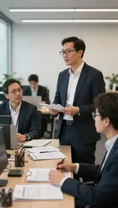 Corporate Trainer Networking At A Professional In A Sales Team Open Office Area
