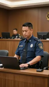 Correctional Officer Maintaining Order In A In A Formal Courtroom In