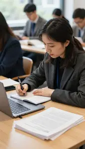 Correspondent Writing A Blog Post In A Literary Reading Event Venue At Workplace