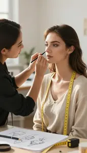 Costume Designer Styling A Model With In A Costume Design Workshop In