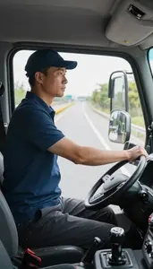 Courier Driving A Truck On On A Bicycle Delivery Route At Workplace