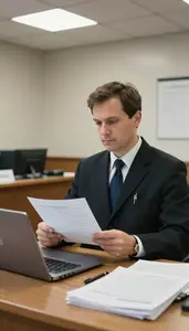 Court Clerk Filing Court Documents At In A Bailiff Station In A Courtroom At