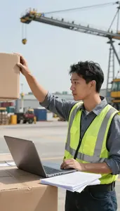 Crane Operator Picking Orders In A At A Shipping Dock At Workplace