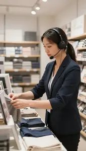 Customer Service Representative Arranging Merchandise Displays In Store Window