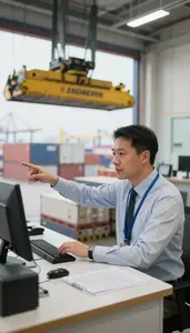Customs Broker Directing Cargo Operations At In A Shipping Coordination Office