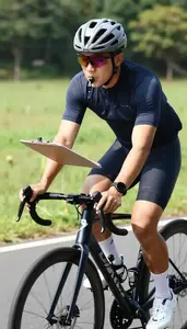 Cycling Coach Cycling On A Road On A Cycling Road Route At Workplace