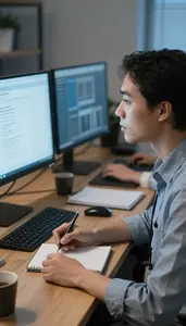 Database Administrator Participating In A Daily In A Home Office Desk Setup