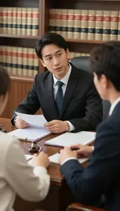 Defense Attorney Consulting With A Client In A Family Law Office At Work Today