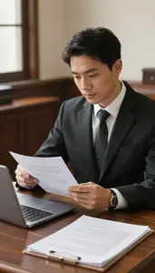 Defense Attorney Reviewing Evidence In A In A Family Law Office At Workplace