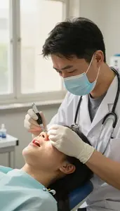 Dental Hygienist Examining A Patients Ears In A Veterinary Clinic Examination