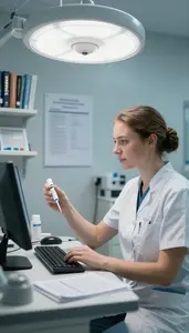 Dental Hygienist Prescribing Medication At A In A Radiation Therapy Suite In