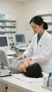 Dermatologist Guiding A Patient Through In A Pharmacy Dispensing Counter Area
