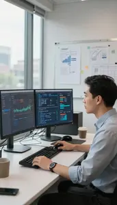 Digital Marketing Manager Monitoring Network Traffic On In A Tech Company Break