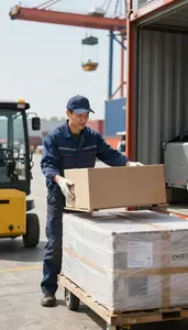 Dock Worker Loading Cargo On A In A Logistics Coordination Office At Work