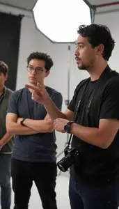 Documentary Filmmaker Directing Actors On A In A Film Set Production Area In